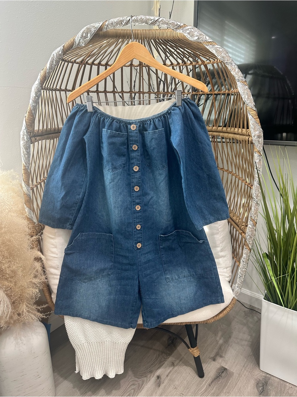✨ NEW ✨ Oversized Off-the-Shoulder Denim Romper